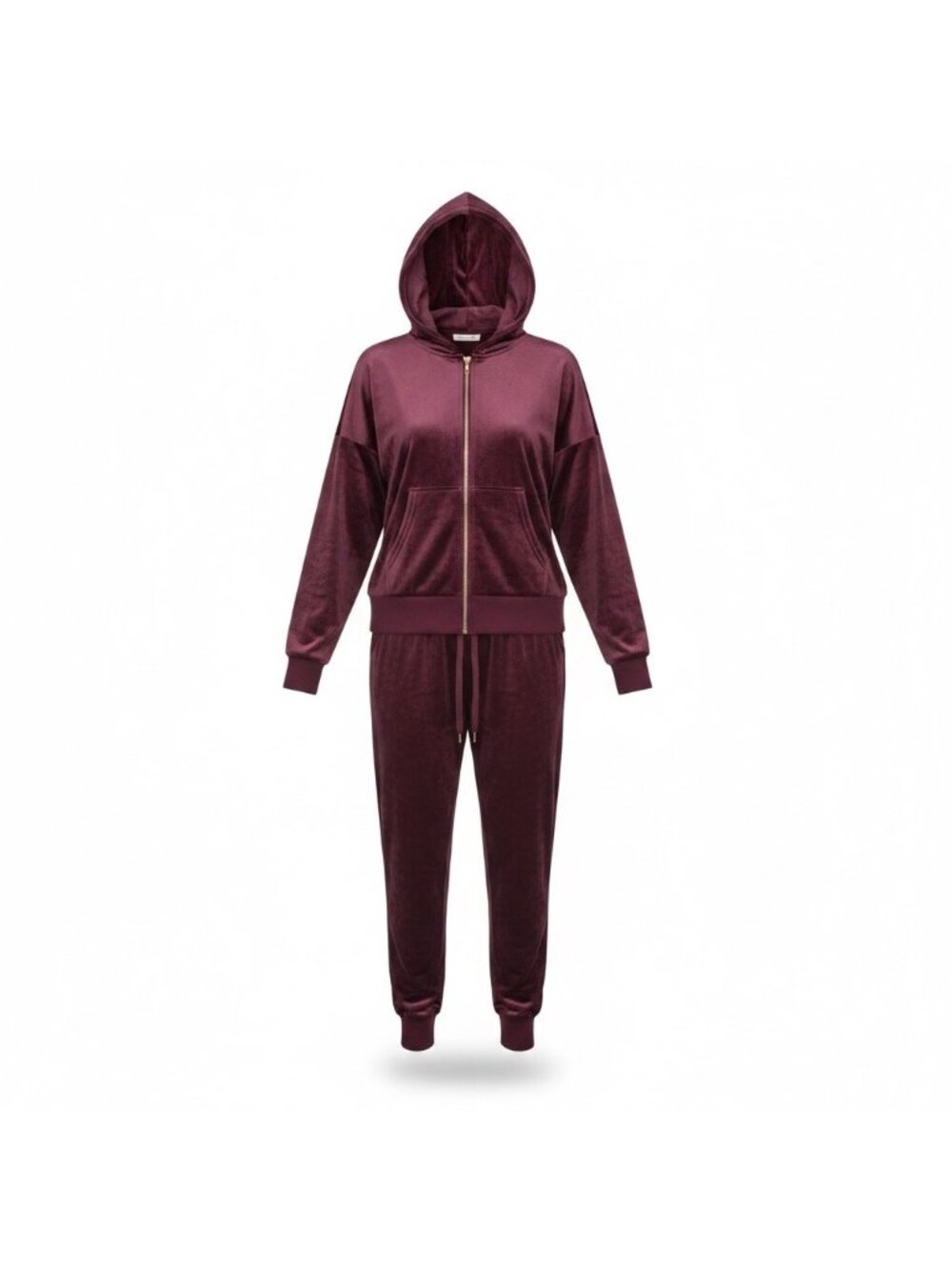 Felina Womens Burgundy Velour Hoodie & Jogger Set Comfy Lounge Wear Stylish